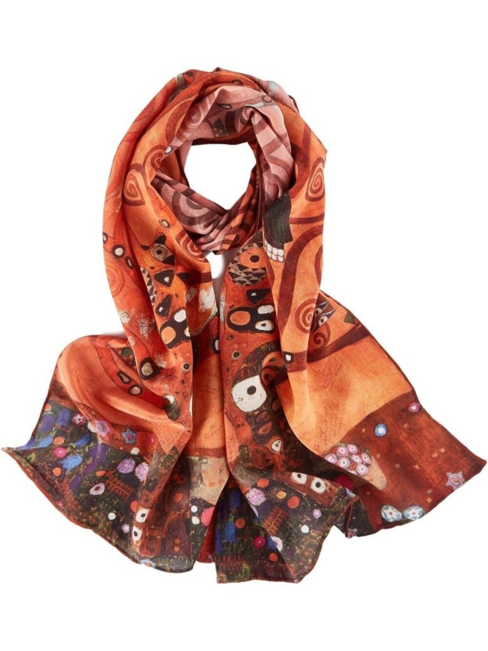 Elegant Long Crepe Silk Scarf with Classic Art Print - Stylish Accessory for Any